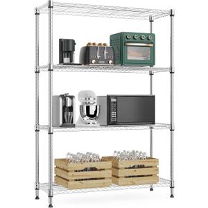 1000 lbs 4Tier Shelf Metal Storage Shelves Wire Rack Closet Organizers with Wheel for Garage Kitchen Bathroom Laundry Chrome 13.7" D x 29.5" W x 47.2" H 1000 lbs 4Tier Shelf Metal Storage Shelves Wire Rack Closet Organizers with Wheel for Garage Kitchen Bathroom Laundry Chrome 13.7" D x 29.5" W x 47.2" H