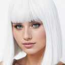 SUKRI White Bob Wig with Bangs Short Straight White Wigs for Women Silver White Bob Hair Wig for Party Cosplay Daily Use12Inch