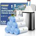 13 Gallon Trash Bags Drawstring 120 Count, 1.7 Mil Thick White Garbage Bags, Easy-Dispense Roll for Kitchen & Household Use, Resists Tears, Leaks and Punctures