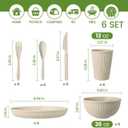 36-Piece Reusable Wheat Straw Dinnerware Sets for 6, Farielyn-X Unbreakable Reusable Set Kitchen Cups, Plates, Bowls Sets & Cultery Dishwasher Microwave Safe - Patio, Outdoors, RV, Camping Dishes