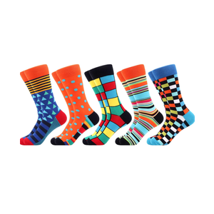 WeciBor Men's Dress Colorful Novelty Funny Casual Combed Cotton Crew Socks 5 Pack Size 12-16