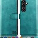 SUANPOT Compatible with Samsung Galaxy S25 FE 5G Wallet case with RFID Blocking Credit Card Holder,Flip Book PU Leather Protective Cover Men Women for Samsung S25 FE case Blue Green
