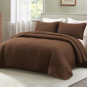 Whale Flotilla Ultra Soft Queen Quilt Bedding Set, Lightweight Microfiber Brown Quilts Bedspreads Full Size, 3 Piece Ultrasonic Geometric Coverlet Bed Cover for All Seasons
