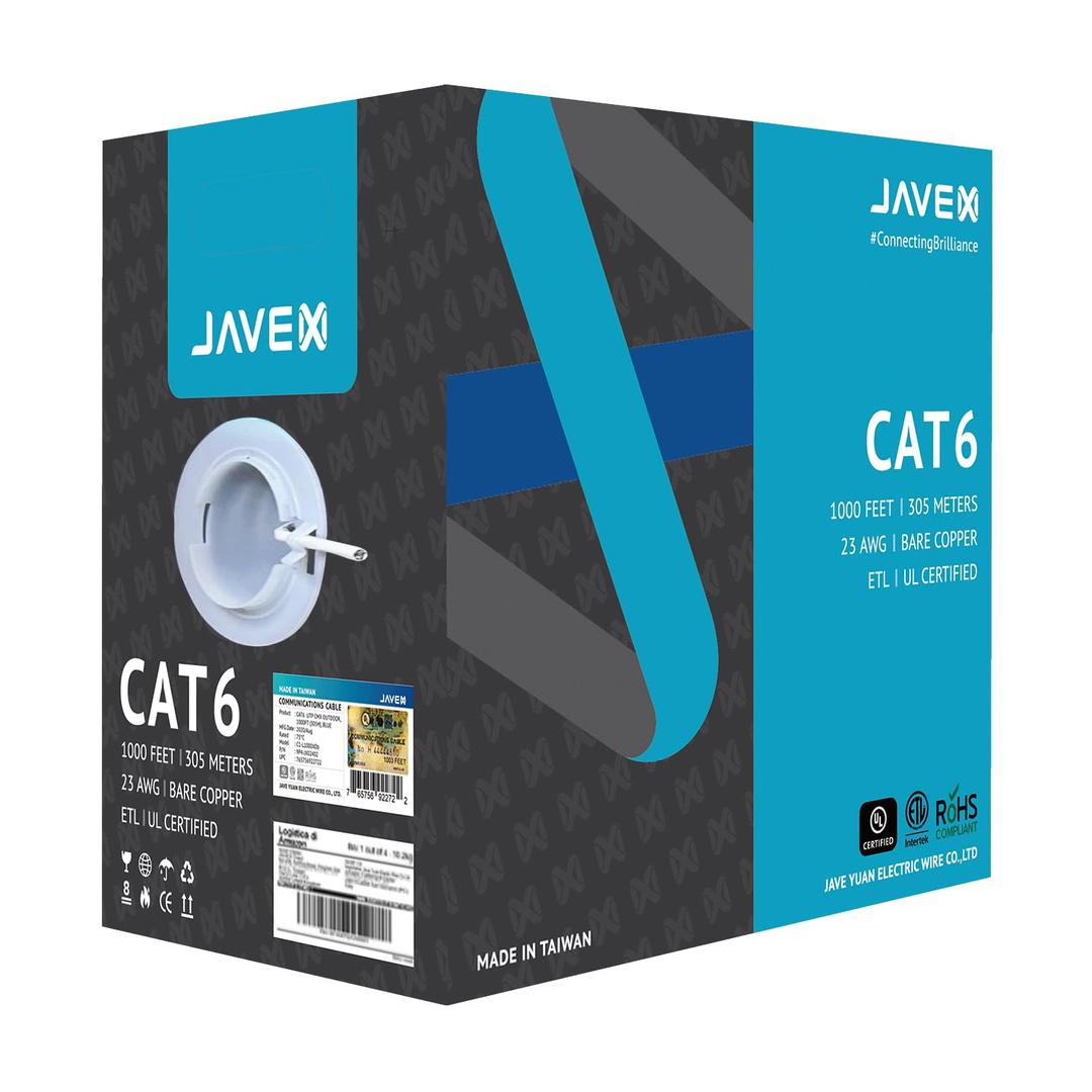 JAVEX 23AWG CAT6 ethernet Cable 600MHz UL Certified [1000 Feet/305M] Made in Taiwan Solid Bare Copper, ETL Listed, TAA Compliant, UTP Ethernet Bulk Cable, White