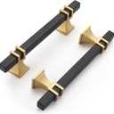 Haliwu 10 Pack Black and Gold Cabinet Pulls, 3-3/4 inch Kitchen Handles, Square Dresser Drawer Hardware