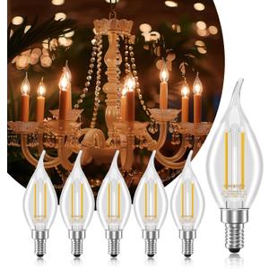 E12 Chandelier Light Bulbs, Dimmable 60 Watt Equivalent 2700K Soft Warm White Candelabra Light Bulbs for Bedroom, 500LM 5.5W Efficient Lightbulb, 6-Pack
