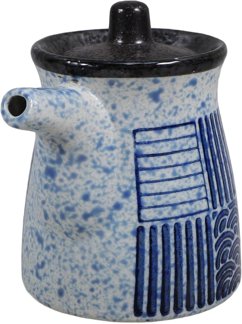 Amosfun Ceramic Oil Dispenser Vinegar Jar with Lids - Japanese Style Soy Sauce Dispenser Sushi Sauce Container for Home Kitchen Restaurant 3.93 x 3.34 x 2.75 Inches