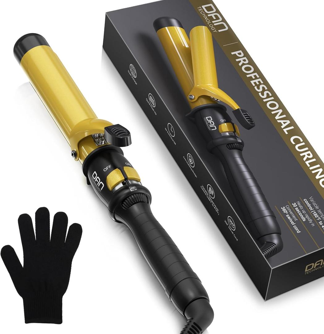 DAN Technology 1 Inch Large Barrel Curling Iron Wand for Loose Voluminous Waves, Tourmaline Ceramic Hair Curler with 180F430F Adjustable Temperature, Fast Heating, Dual Voltage, Auto Shut-Off
