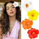 4Pcs Hawaiian Flower Hair Clips for Women,Plumeria Hibiscus Hair Clips Rose Hair Barrettes 3.5 Inch Artificial Flower Clips,Hair Accessories for Vacation Beach Party, Boho Clips for Girls Wedding