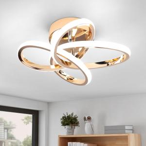 CANEOE Modern Hallway Light Fixtures, 6000K Modern Led Ceiling Light for Hallway, Small Close to Ceiling Lamp for Hallway Corridor Closet Bedroom Bathroom Kitchen Stair Curved Design Ceiling Lights (Rose Gold)