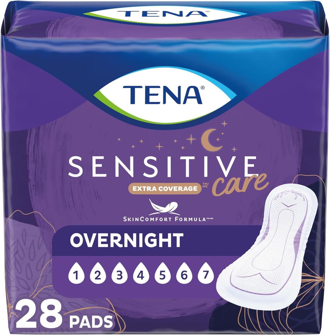 TENA Sensitive Care, Overnight Dry-Fast Core Adult Female Bladder Control Pads, 28 Count, 3 Pack