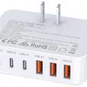 100W USB C Wall Charger Block, 6 Port Fast Charger Plug Adapter with PD USB-C + QC USB A Multiport Type C Charging Block Station Cube Hub for iPhone 17 16 15 14 13 12 Pro Max XR XS 8 7, Samsung