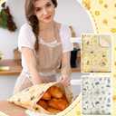 Hahafelt 2 Pack Beeswax Bread Bags for Homemade Sourdough Bread 17" x 13" Wide Zipper Access Organic Beeswax Linen Cotton Food Storage Bag with Sealing Zip to Keep Fresh(Bee)