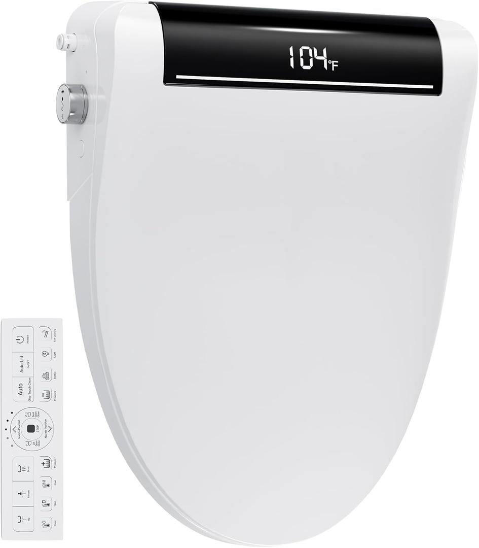 Bidet Toilet Seat,Voice Control,Auto Open,Heated Water,Elongated | Warm Air Dryer,Heated Seat,LED Temp Display,Wireless Remote,Self-Cleaning Nozzle,Night Light,Bubble Shield