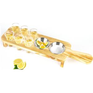 Shot Glasses Serving Tray Tequila Shot Glass Holder with 6 Shot Glasses Set Unique Wooden Holder for Drinking, Serving, Display and Storage for Bar, Restaurant,Tequila Gifts for Housewarming