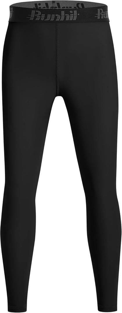 Runhit Boys BJJ Compression Pants Youth Jiu Jitsu No Gi Spats Kids Leggings Athletic Base Layer for Training MMA Wrestling (X-Small, Black)