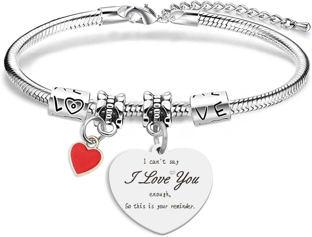 Aelciyue Valentines Day Gifts for Her - Christmas Anniversary Mothers Day Cool Birthday Gifts for Girlfriend Unique Friends Sister Bestie Daughter Gift from Mom Dad I Love You Link Bracelet for Women