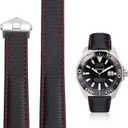 Nylon Leather Watch Band Quick Release Waterproof Oxford Fiber Nylon Genuine Leather Deployant Watch Band Strap Nylon Leather Universal Replacement Bracelet Strap 20mm 22mm for Men Women (Black Red(Silver Buckle))