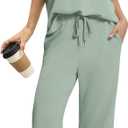 Sampeel Two Piece Sets for Women Summer Outfits Oversized Wide Leg Crop Pants Lounge Sets Airport Beach Vacation Clothes (Small, Sage Green)