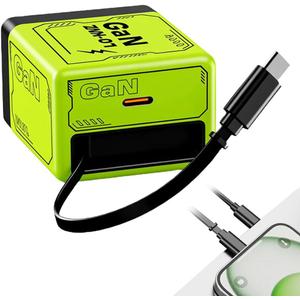2-in-1 120 Watt Retractable Charger with Type C Cable and USB Ports, Portable Fast Charging Wall Plug Scalable Fast Charger Module for Phone and Laptops (Green-1pc)