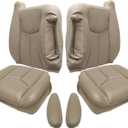 NLQR #522/52i Med Tan Driver & Passenger Bottom & Top Lean Back Replacement Leather Seat Covers & Armrests fit for Chevy Silverado Tahoe Suburban Avalanche GMC Yukon Sierra 1500 2500 3500 HD 2003-2007