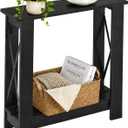 Narrow Side Table, 6.6" Ultra Slim End Table, 2 Tier Storage, Black