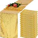 12 Pack Gold Sequin Table Runner 12x108 Inch, High Density Sparkly Glitter Table Runners Bulk for Wedding Reception, Party Decorations, Banquet Events, Shimmering Gold Decor