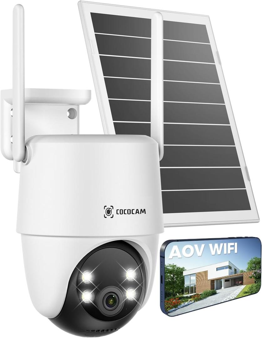 24/7 Recording AOV WiFi Security Camera Outdoor Wireless with 10000mAh Battery 8W Solar Panel, 2K PTZ, 30 Meters Night Vision, AI Detection, AI Tracking, Two-Way Audio