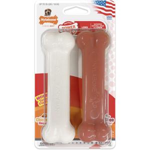 Nylabone Original Bone Power Chew Toy for Dogs, Durable Dog Toys for Aggressive Chewers, Basted Blast Bacon & Chicken Flavor, Medium - Up to 35 lbs, 2 Pack