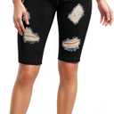 Hybrid & Company Women's Super Comfy Stretch Destructed Denim Bermuda Shorts Capri (7)