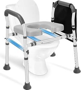 Raised Toilet Seat with Handles, Toilet Seat Riser for Seniors with Adjustable Height & Width, 500LBS Handicap Elevated Toilet Seat with Arms for Elderly, Pregnant, Fit Any Toilet