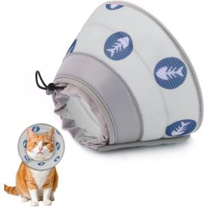 Cat Cone Collar Soft Elizabethan Collar for Surgery Recovery - Adjustable for Small and Large Cats Kittens to Stop Licking, Grey, S (Neck 5"-7")