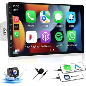 SIXWIN 9 inch Single Din Touchscreen Car Stereo with Carplay Android Auto Bluetooth, FM/AM, Mirror Link, EQ Function, Backup Camera, Steering Wheel Control
