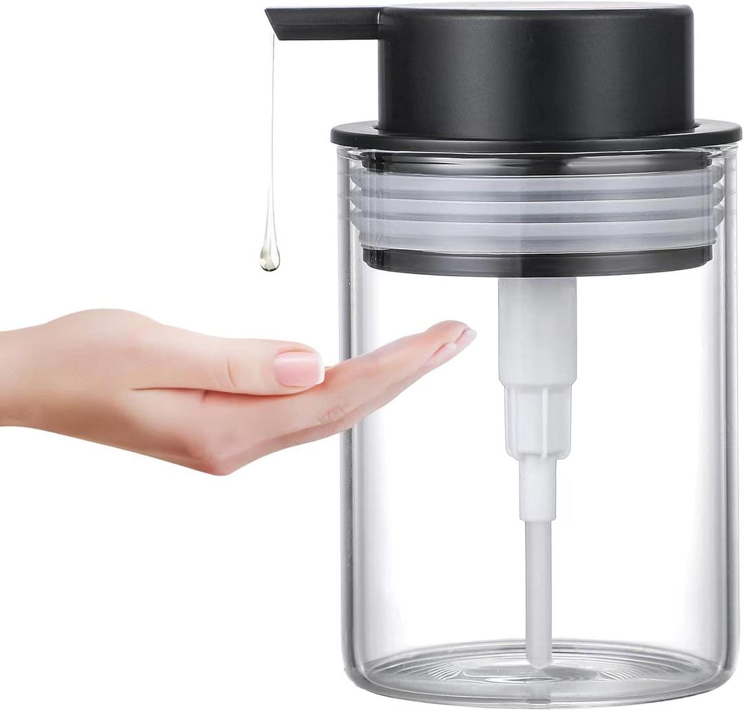 Glass Dish Soap Dispenser, 10 Oz Clear Hand Liquid Bottles with Rust Proof Plastic Pump, Refillable Round Lotion Dispensing for Kitchen Sink & Bathroom Counter