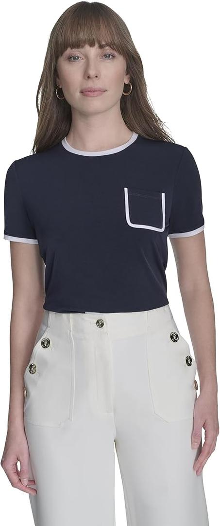Tommy Hilfiger Womens Short Sleeve Solid Pocket Tee, Size L