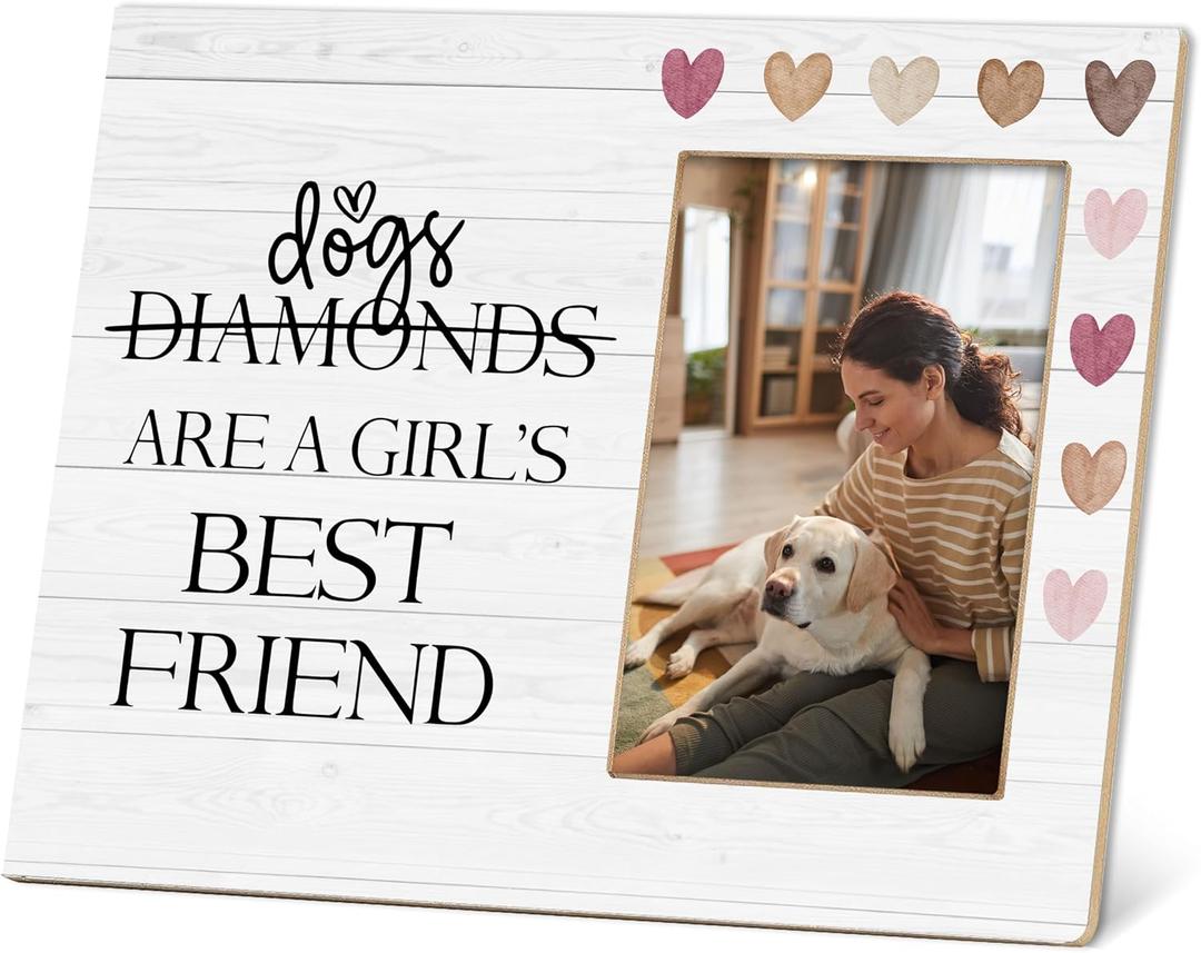 Pet Lover Picture Frame, Best Dog Gifts, Dogs Are a Girls Best Friends, 4x6 Inch Wooden Bedroom Tabletop Decorations Dog Friendship Memories -D05