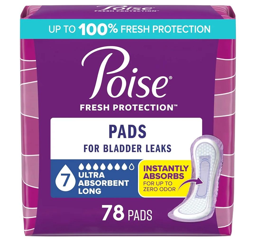 Poise Incontinence & Postpartum Pads for Bladder Leaks, 7 Drop Ultra Absorbency, Long Length, 78 Count 