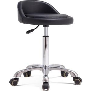 Grace & Grace Rolling Stool with Wheels and Back, Adjustable Heavy Duty Esthetician Chair Stool for Shop, Salon, Office and Home,Kitchen (Without Footrest, Black)