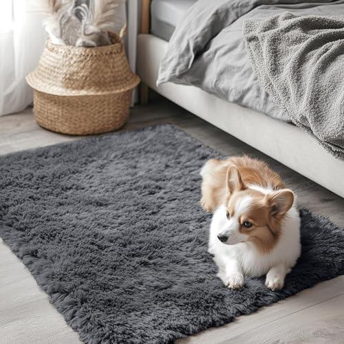 OLANLY 58"x96" Machine Washable Small Bedside Rug, Soft Fluffy Shaggy Entryway Throw Rugs for Bedroom, Living Room, Indoor Floor Carpet for Kids Girls and Boys, Nursery Rooms, Home Decor Aesthetic, Grey