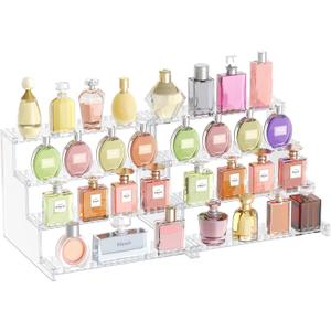 Lifewit 4 Tier Clear Display Riser Stand with Decorative Secure Fences, Tool-free Assembly, Plastic 12 Inch Perfume Organizer, Display for Figures, Cupcake, Dessert, 2-pack