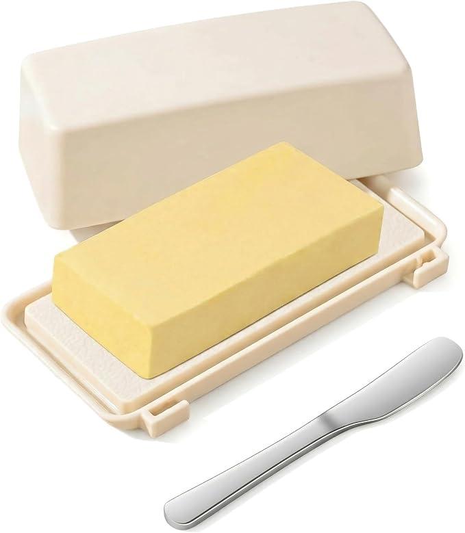 Butter Holder with Lid and Knife Sturdy Durable Plastic Butter Dish for Home Kitchen Countertop Butter Storage Container