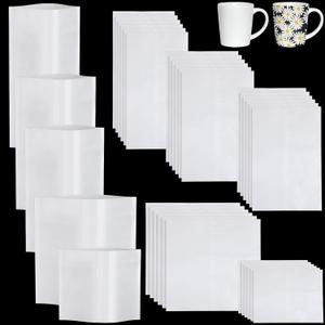 Zonon 50 Pcs Sublimation Heat Shrink Sublimation Shrink Wraps Film Blanks Wrap Sleeves White Wrap Bags Tube, 5 Different Sizes, 9 x 14 Inch, 8 x 8 Inch, 7 x 11 Inch, 5 x 10 Inch, 4 x 3 Inch