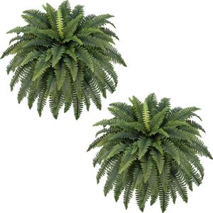 42" Artificial Boston Fern Large Bush Plants, 2 Bundles of Fake Ferns with 65 Fronds for Outdoors Home Decor