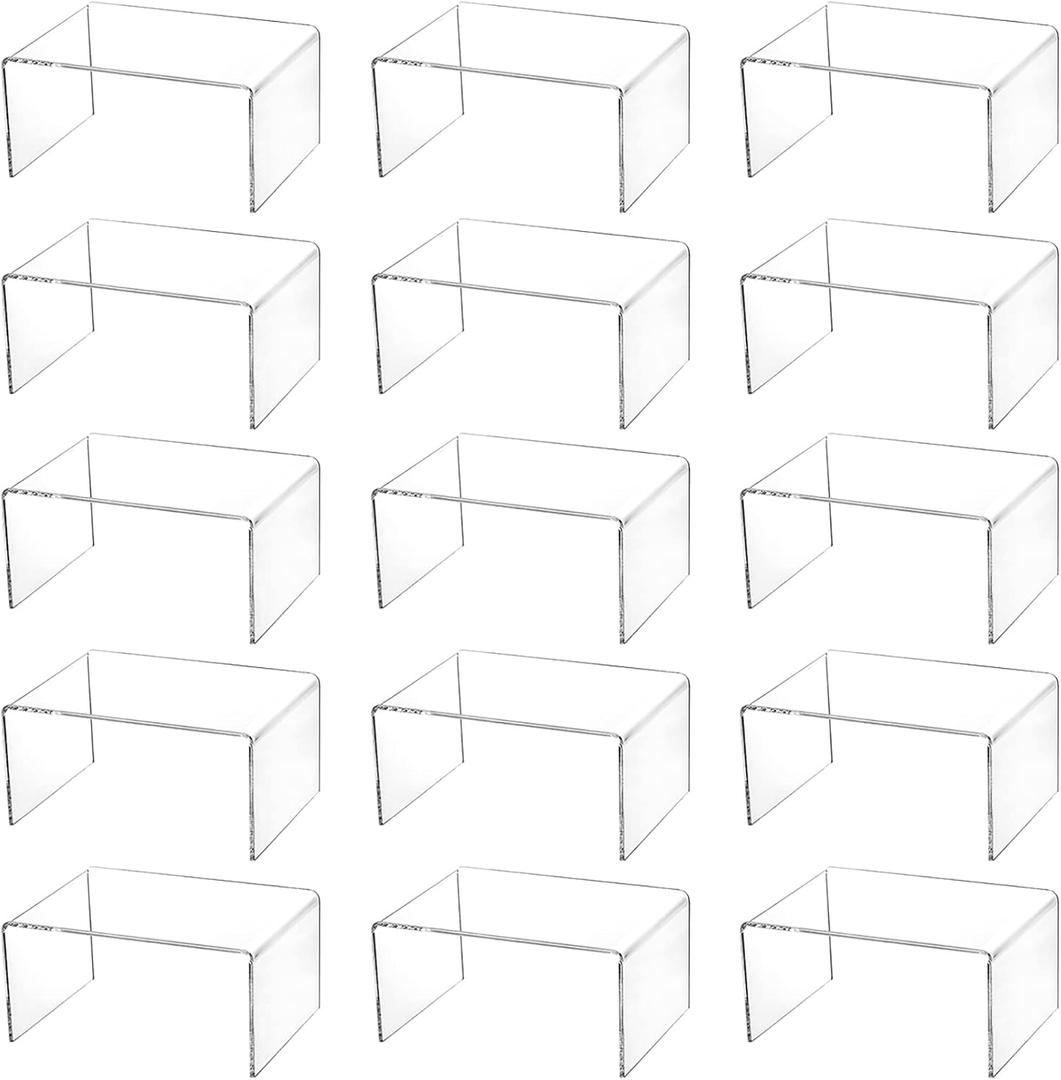 Hedume 16 Pack Clear Acrylic Display Risers, 4.4" x 3.2" x 2.2" Display Stand for Figures, Buffets, Dessert, Cupcakes, Candy, Jewelry and Collectibles