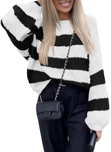 PRETTYGARDEN Womens 2024 Oversized Lantern Long Sleeve Striped Sweaters Fall Casual Crewneck Loose Chunky Knit Pullover Tops Size S PRETTYGARDEN Womens 2024 Oversized Lantern Long Sleeve Striped Sweaters Fall Casual Crewneck Loose Chunky Knit Pullover Tops Size S