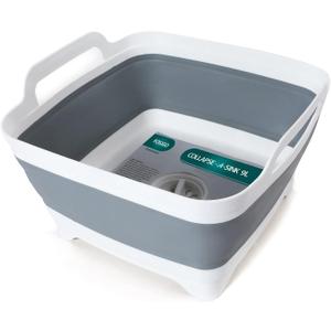 2.4 Gal(9L) Collapsible Dish Basin with Drain Plug,Space Saving Multiuse Foldable Sink Tub,Dishpan,Kitchen Sink for Camping,Plastic Tub,Vegetable Washing,Beverage Tubs (Gray)
