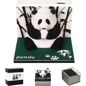 MACTANO 3D Art Calendar Memo Pad 2026, Creative Time piece Calendar Panda Rip Away Paper Carving Sticky DIY Note