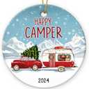 7 x Happy Camper Decor 2025 Christmas Ornament - Gifts for Camping Enthusiasts, Winter Decorations for Home, Gifts for Campers, Ceramic Christmas Ornament