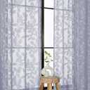 OVZME Light Grey Sheer Curtains 63 inches Long 2 Panels for Living Room, Jacquard Clip Leaf Pattern Textured Light Filtering Window Semi Sheer Voile Drapes for Bedroom, Each Panel 42 x 63 Inch