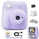 CAMCLID Kids Camera Instant Print, 1080P HD Kids Instant Camera with 32G Card & 3 Rolls Print Paper, Portable Toddler Toy, Christmas Birthday Gifts for Boys Girls Age 3-12 (Purple)